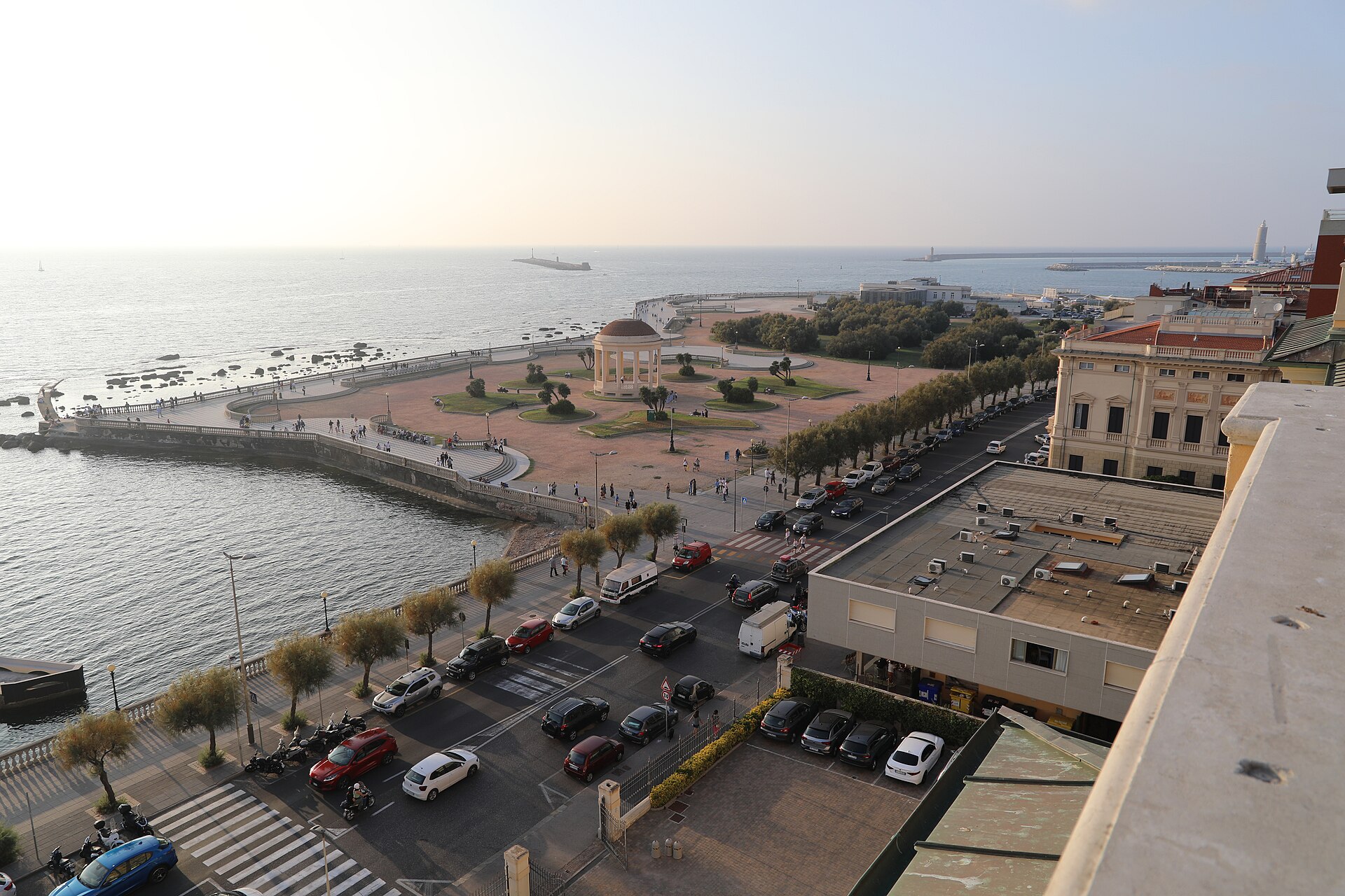 Terrazza Mascagni and the Livorno seafront viewed from above